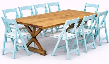 שולחן נזירים+כיסא תכלת מתקפל