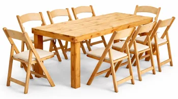 שולחן חשוף 4 רגליים+כיסא מתקפל טבעי