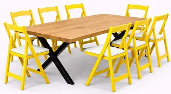 שולחן דגם יוגב חשוף+כיסא מתקפל צהוב