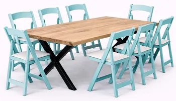 שולחן דגם יוגב חשוף+כיסא מתקפל תכלת