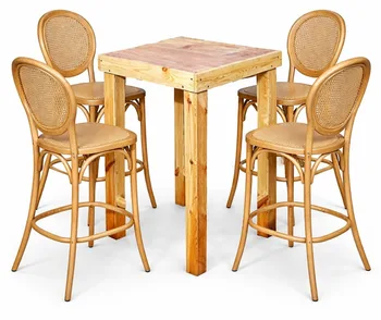 שולחן בר טבעי 4 רגליים+כסאות בר אליזבט טבעי