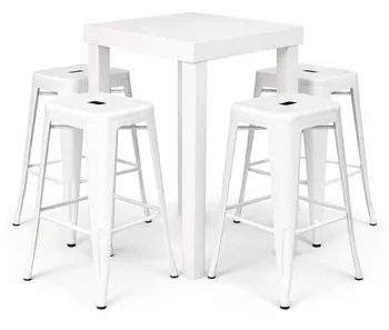 שולחן בר לבן 4 רגליים+כסאות בר סטול לבן