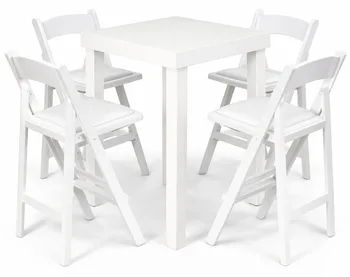 שולחן בר לבן 4 רגליים+כסאות בר מתקפלים לבנים