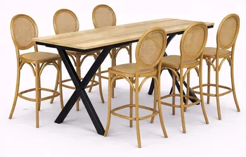 שולחן בר יוגב חשוף+כסאות בר אליזבט טבעי