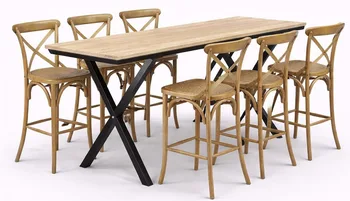 שולחן בר יוגב חשוף+כסאות בר איקס טבעי