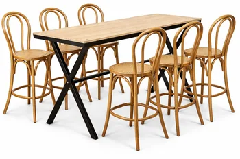 שולחן בר יוגב חשוף+כסאות בר טונט טבעי