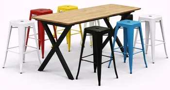 שולחן בר יוגב חשוף+כסאות בר סטולים בצבעים