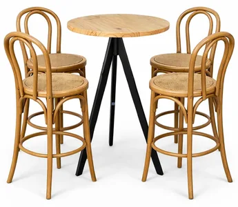 שולחן בר טוסקני רגל שחורה +כסאות בר טונט טבעי