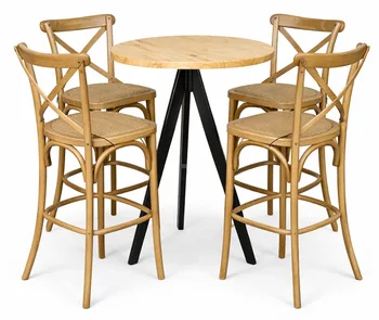 שולחן בר טוסקני רגל שחורה +כיסאות איקס בר טבעי