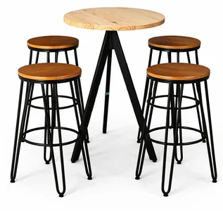 שולחן בר טוסקני רגל שחורה+כסאות בר מיתרים