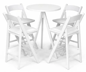 שולחן בר פריז לבן+כסאות בר מתקפלים לבנים