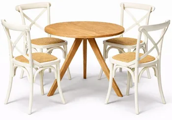 שולחן טוסקני טבעי+4 כסאות איקס לבן