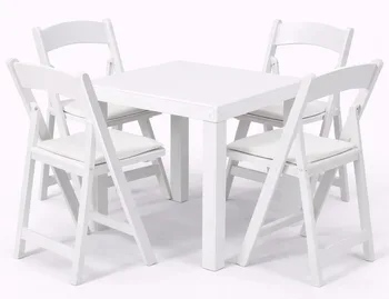 שולחן לבן 65/65 + 4 כסאות מתקפל לבן