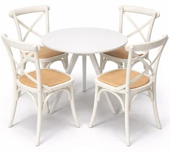 שולחן פריז לבן קוטר 70 ס"מ + 4 כסאות איקס לבן