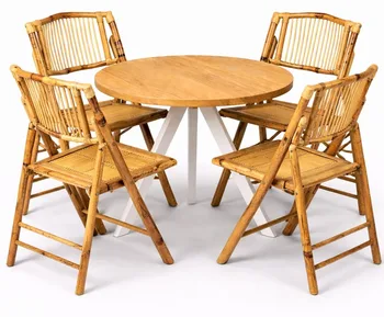 שולחן טוסקני רגל לבנה +4 כסאות במבוק