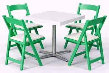 שולחן לבן רגל ניקל + 4 כסאות מתקפל ירוק