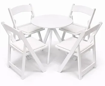 שולחן פריז לבן קוטר 70 ס"מ + 4 כסאות מתקפל לבן