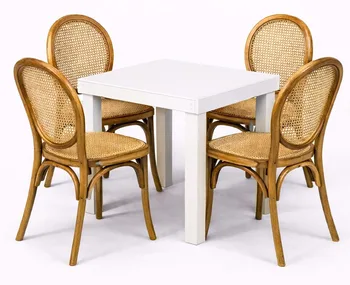 שולחן לבן 65/65 + 4 כסאות אליזבט טבעי.