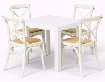 שולחן לבן 65/65 + 4 כסאות איקס לבן