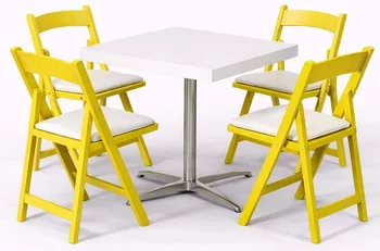 שולחן לבן רגל ניקל + 4 כסאות מתקפל צהוב
