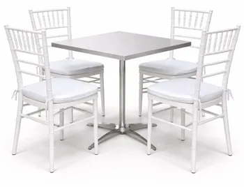 שולחן לבן רגל ניקל + 4 כסאות צ'ברי