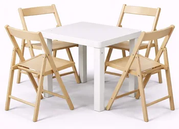 שולחן לבן 65/65 + 4 כסאות שלבים שמנת