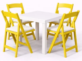 שולחן לבן 65/65 + 4 כסאות מתקפל צהוב