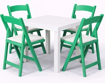 שולחן לבן 65/65 +4 כסאות מתקפל ירוק
